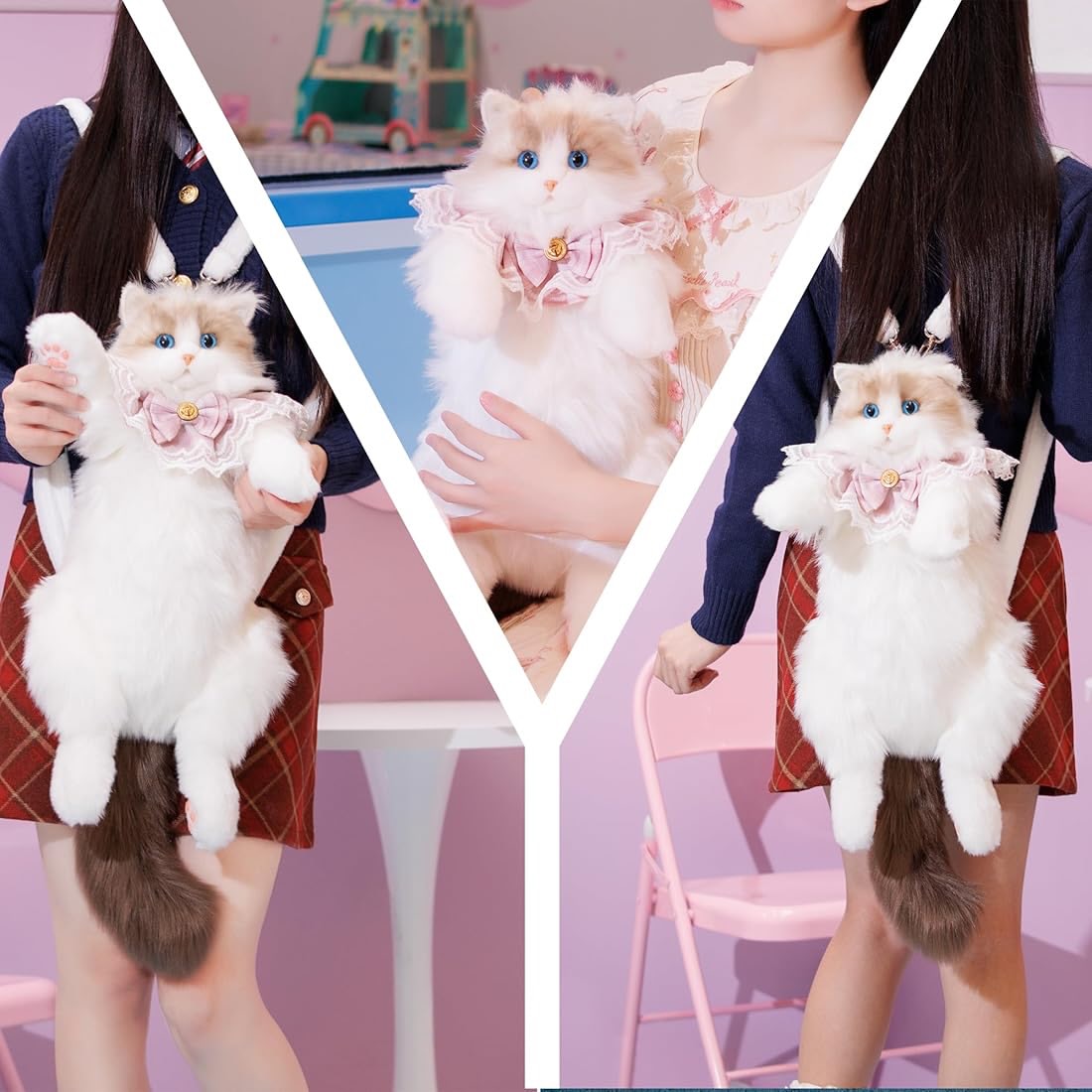 Realistic Cat-Shaped Crossbody Bag – Cute Faux Fur Animal Purse