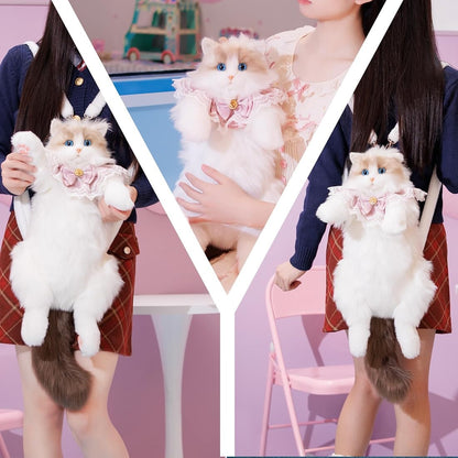 Realistic Cat-Shaped Crossbody Bag – Cute Faux Fur Animal Purse